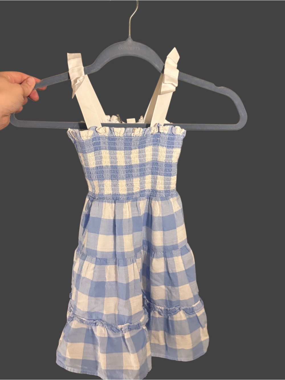 Janie and Jack Blue and White Gingham Sundress with Smocked Bodice